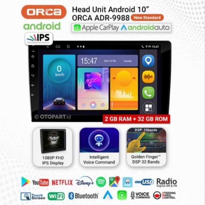 Head Unit Android 10 inch ORCA ADR1088 apple carplay/android auto