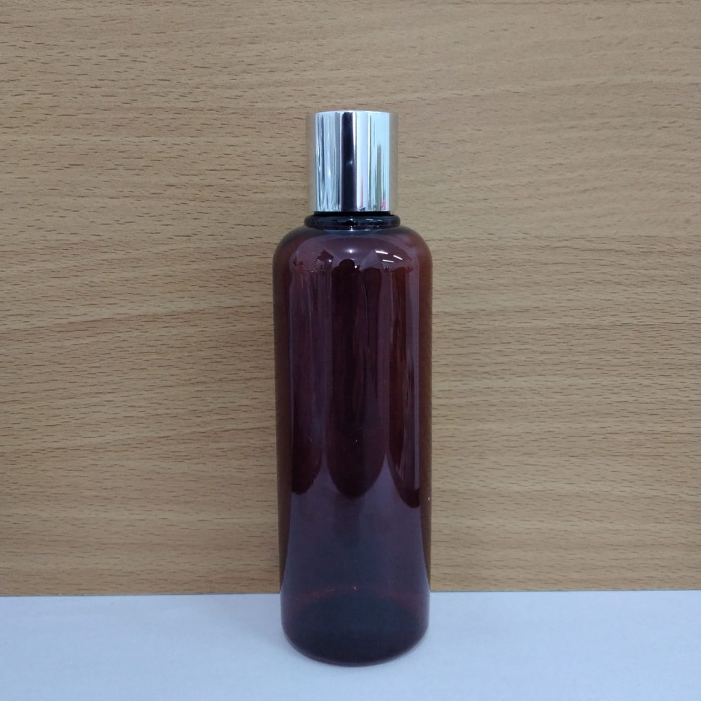 Botol Plastik PET 250ml BR Coklat Amber Tutup Presstop Luxury Neck