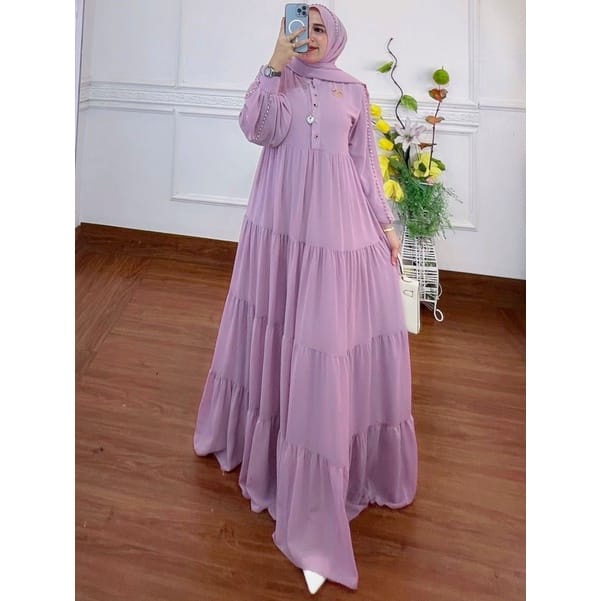 Serena Dress Kondangan Gamis Dewasa Ceruty Babydoll Baju Wanita Jumbo Gaun Pesta Muslimah Busui Friendly Ootd Kekinian