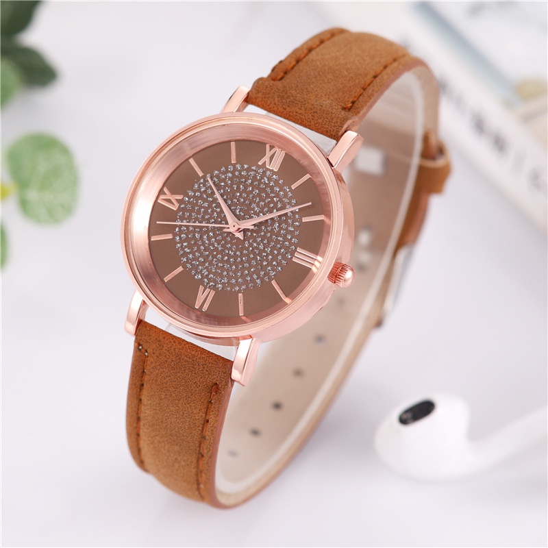 RRNS 127 Jam Tangan Casual Wanita Analog Kecil Dial Bulat Dengan Strap Pu Leather Korean Fashion