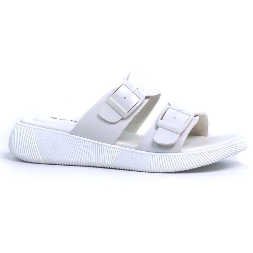 SARASARA YUK - Sandal Wanita Slop Casual Model Birken Sol Puyuh SARA SARA JEAN Sendal Selop Cewek Kulit Santai Strap Gesper Ban dua Empuk lucu Size 36 37 38 39 40 Warna White Putih Soft Anti Slip Original Kekinian Terbaru Shoes ORI Mall Official Store