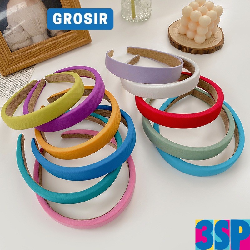 3SP | AC69 Bandana Bando Headband Aksesoris Rambut Wanita Fashion Korea Warna Terbaru Seri Mori Warna Solid Spons Lebar Non-Slip Wanita