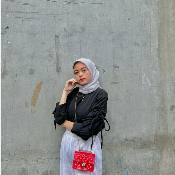 Ghema Puff Top kaos serut kekinian blouse serut wanita
