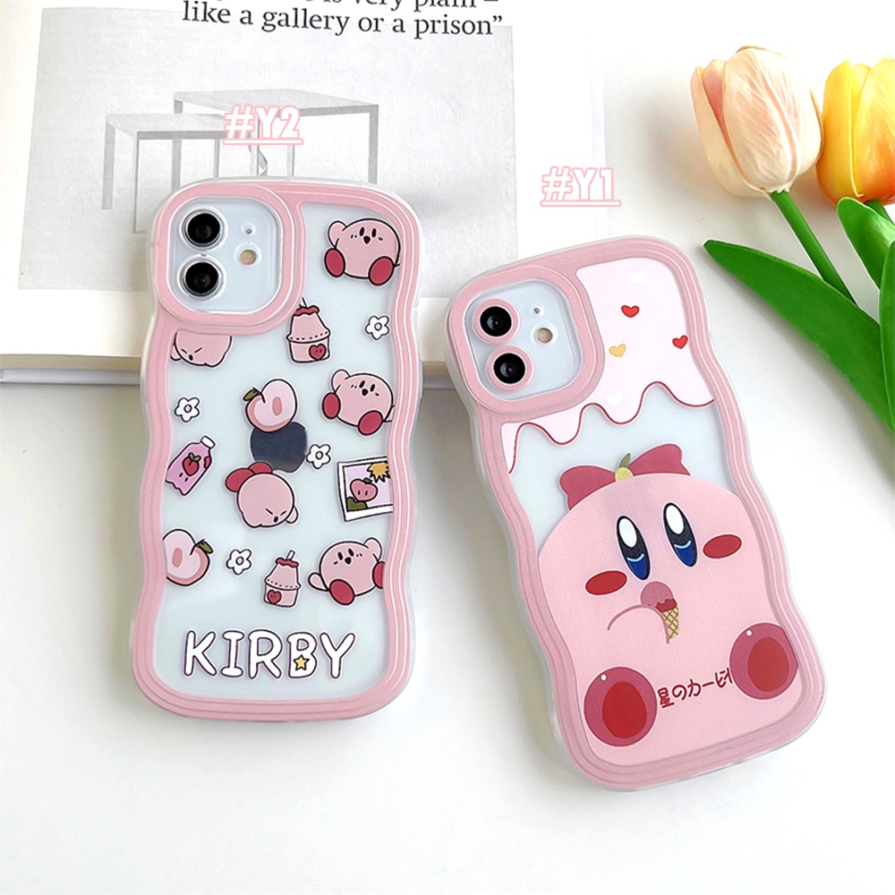 Oppo A17 A57 2022 A77S A16 A16K A55 A95 A96 A76 A12 A1K A5s A15 A54 A7 A53 A3s A31 A52 A92 F9 F11 Reno 5F Wavy Frame Case Lucu Kirby Pig Kartun Lembut TPU Shockproof Phone Cover BY