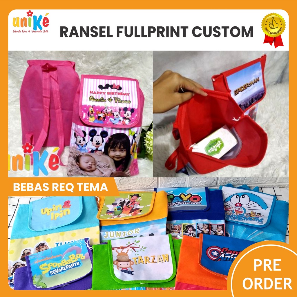 

FREE DESAIN Tas RANSEL FP CUSTOM + nama anak bisa FOTO souvenir ulang tahun anak goodie bag murmer