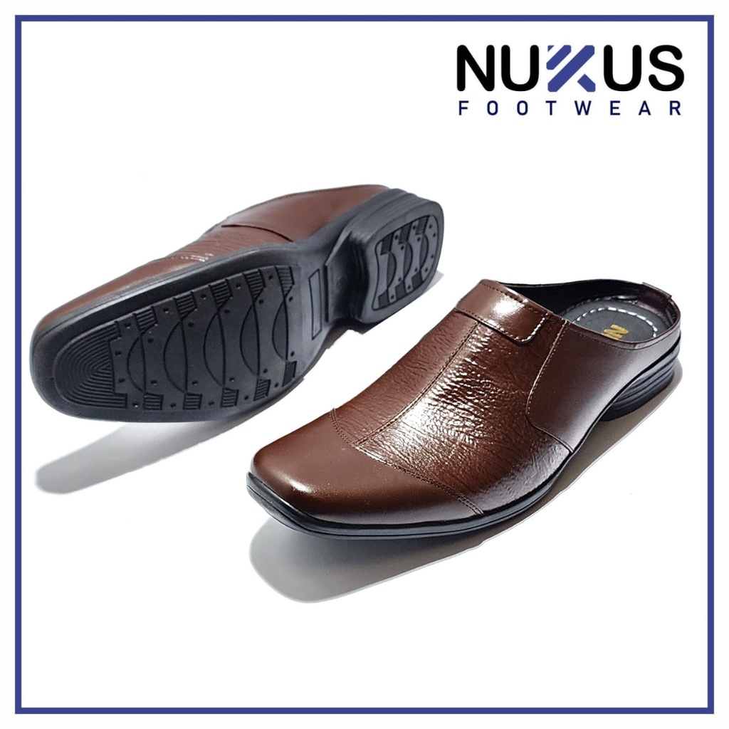 Nukus Sandal Selop Pria Bustong Kulit Sapi Asli Coklat Tua - SL F06