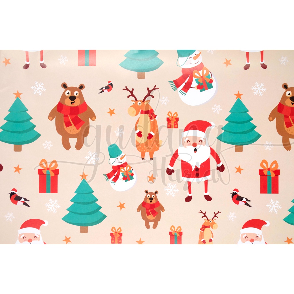 Kertas Kado Motif Natal Lucu Gift Wrapping Paper Model Present Santa Bear Snowman GH 510012