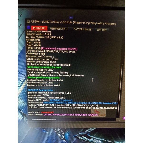 ic emmc H9TQ52ACLTMC tested ex realme 2