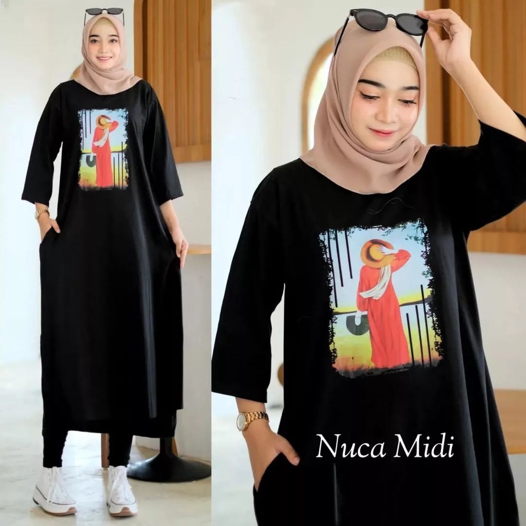 NUCA MIDI DRESS | M L XL XXL | DAPAT GAMIS WANITA ( TIDAK TERMASUK HIJAB ) GAMIS TERBARU BAHAN KAOS 