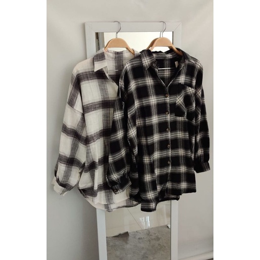 kemeja wanita/Tartan  oversized shirt