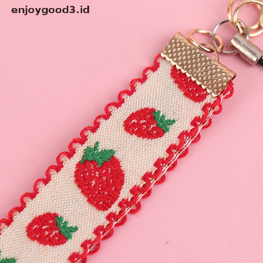 1 Pc Tali Lanyard Dengan Liontin Kue Strawberry Untuk Dekorasi Ponsel