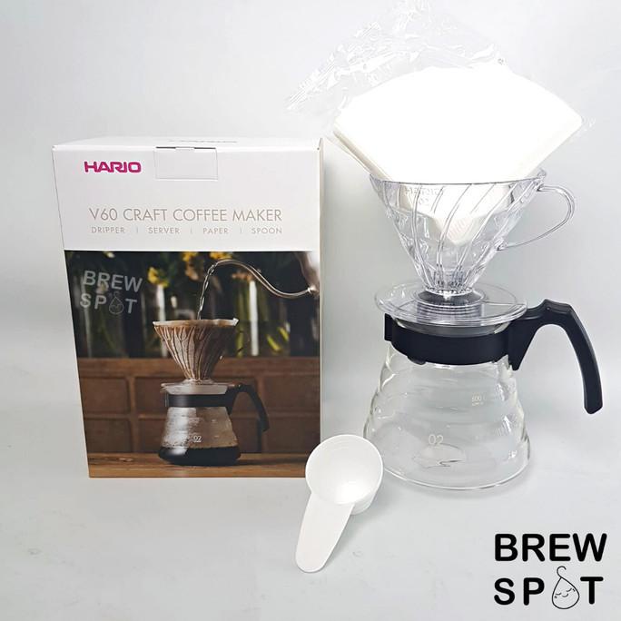 Hario Craft Coffee Maker Set - V60 V02 Pour Over Manual Brew - Black