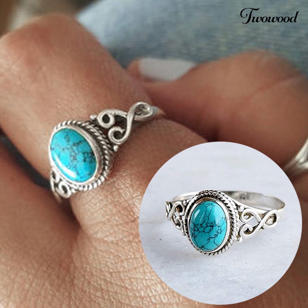 Cincin Batu Permata Turquoise Alami Antik Gaya Vintage Untuk Pernikahan