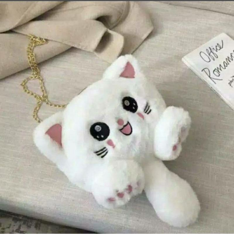 Tas Selempang Boneka Kucing | Tas Selempang Miaw | Bahan Bulu import dari korea | Murah Bisa COD