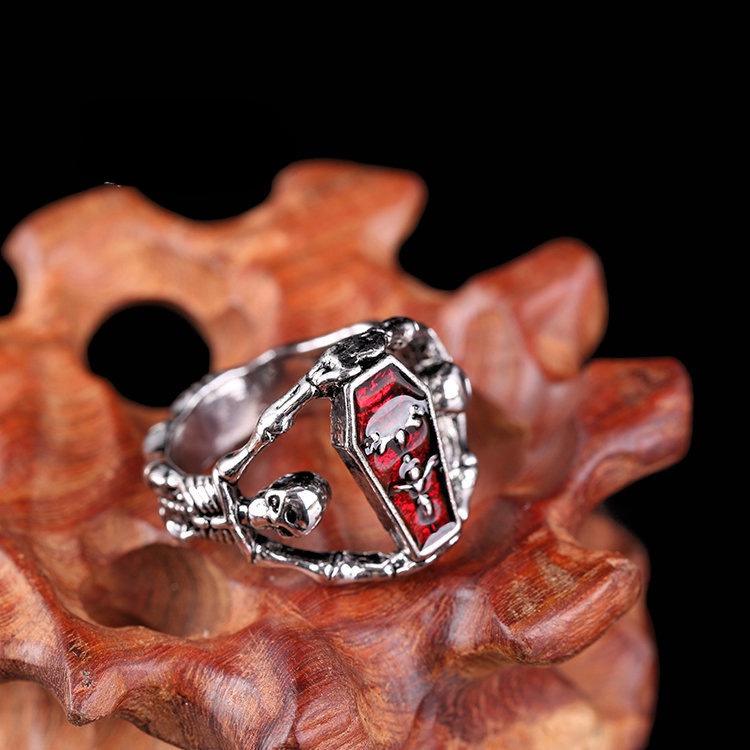 Cincin Bentuk Tengkorak vampire Kelelawar Bahan alloy Gaya punk retro Eropa Amerika Untuk Pria