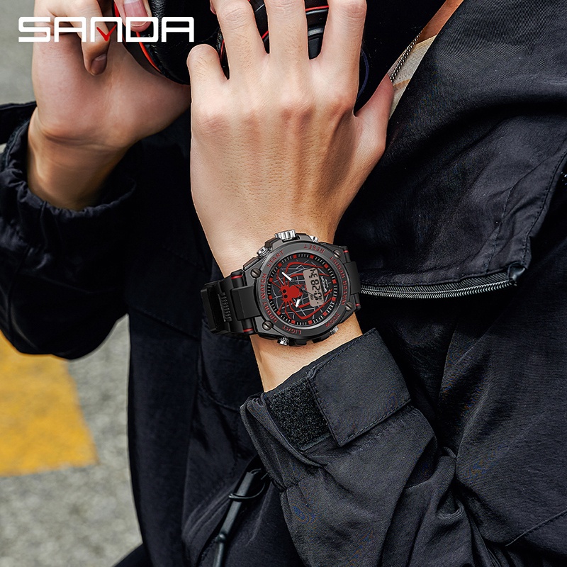 SANDA 3159 Jam Tangan Pria Digital Analog Tali Rubber Chronograph Anti Air WATCHKITE WKOS