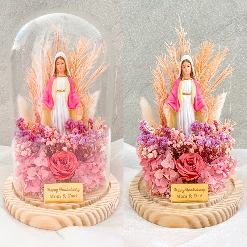 Bunda Maria flower dome | glass dome | christmas gift | kado natal | flower glass dome | patung bund