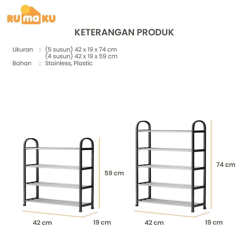 Rumaku Rak Sepatu 4 dan 5 Susun Serbaguna Portable Tempat Sepatu Sandal