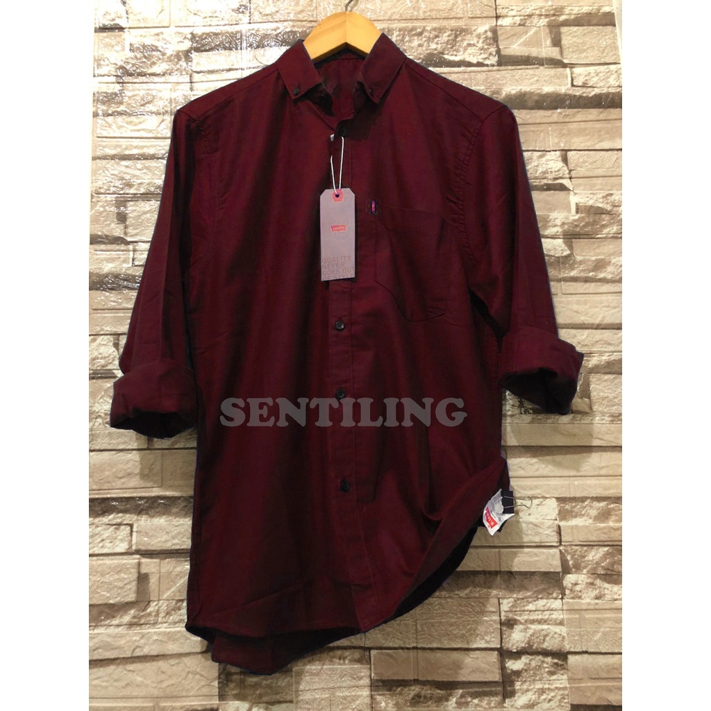 Terwuwu kemeja panjang pria cowok gatlemen cowok biru navy dongker polos formal kantor hem baju kemeja pria lengan panjang distro kasual santai casual katun dinas pns kerja putih merah marun kuning hitam premium pria cowok laki laki terlaris murah-Panjang Marun