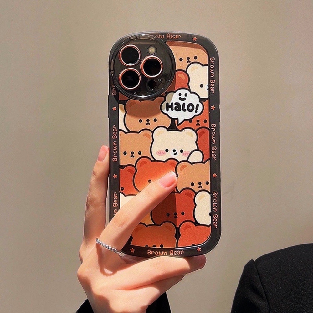 Case Redmi 10C Casing Cute Halo Brown Bear Character Silicon Premium