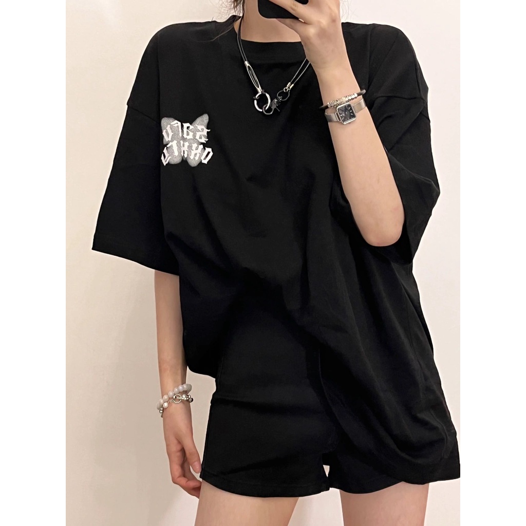 EUNII T-shirt Lengan Pendek Garland Butterfly Korean Style/Kaos Atasan Wanita/Baju Kaus Oversize Wanita