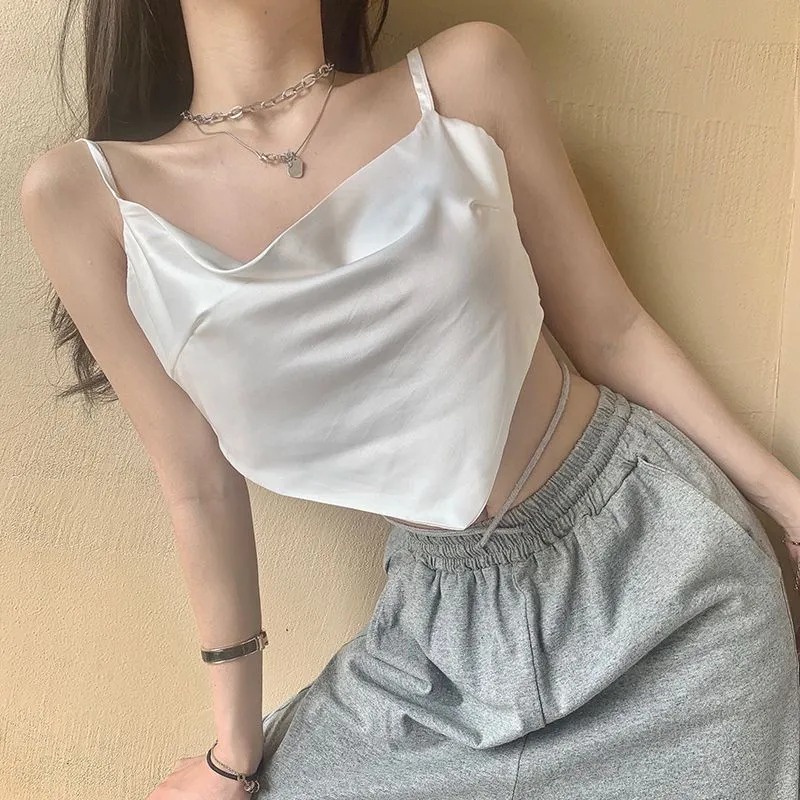 Korean Tank Top Satin Transparent Ring Bra On Strap Tank Top Satin Ring Bra Di Belakang 1556 (S-XL)