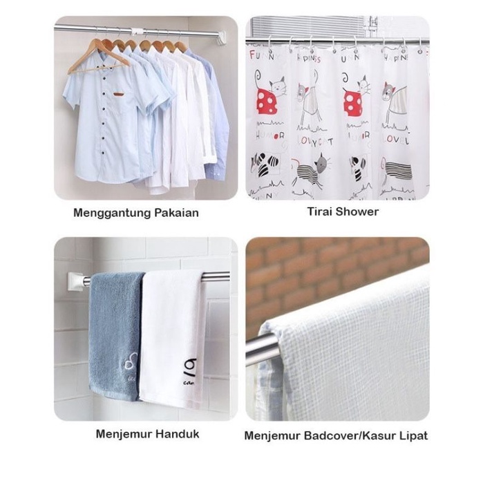 Tiang Gantung Fleksibel - Tiang Gantung TANPA PAKU - Tiang Tirai Gorden Horden - Tiang Jemuran Multi