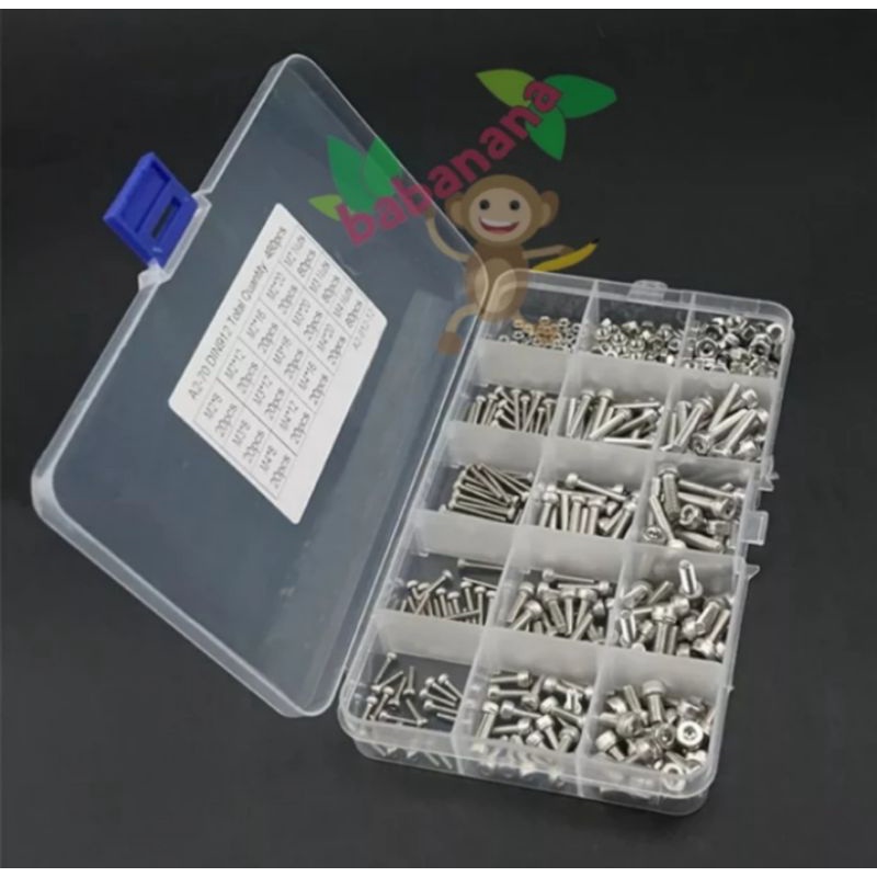 480pcs Screw Nut M3 M3 M4 Baut Mur Steel besi set cap head