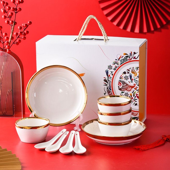 

(COD) Hampers Piring Mangkuk Makan Keramik Set / Kado Giftbox - Orange