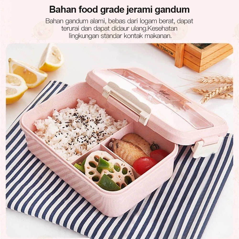 [COD] KOTAK MAKAN GANDUM LUNCH BOX 1000ML SET GARPU DAN SENDOK