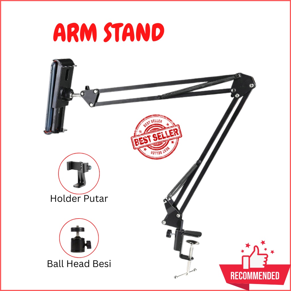 Jual ARM STAND HP HOLDER JEPIT MEJA STAND MIC LAZYPOD SUSPENSI Jepit
