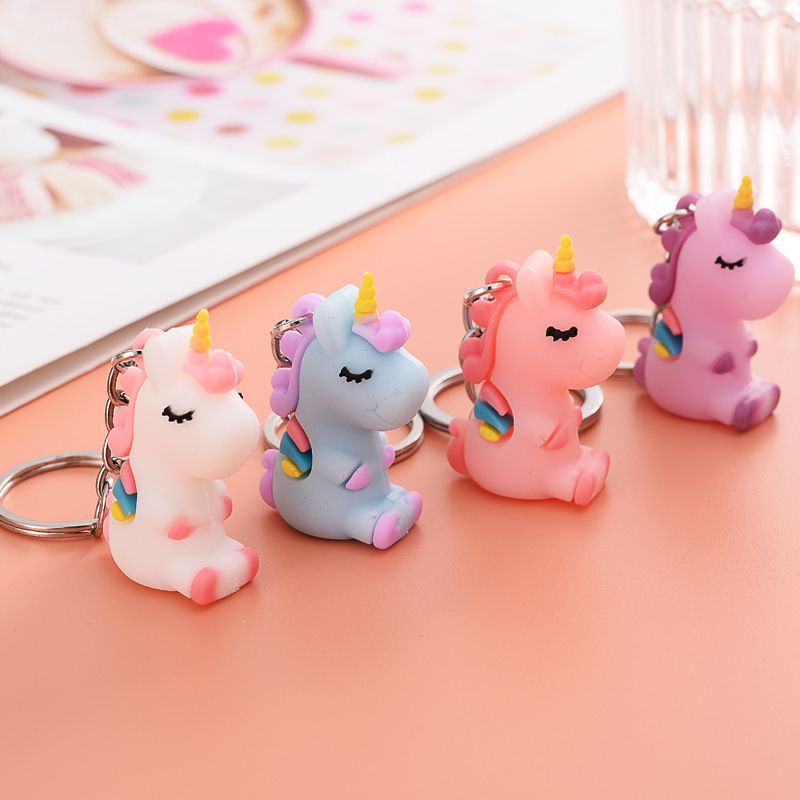 Gantungan Kunci Unicorn Duduk Ganci 3D Karakter Gantungan Kunci Lucu