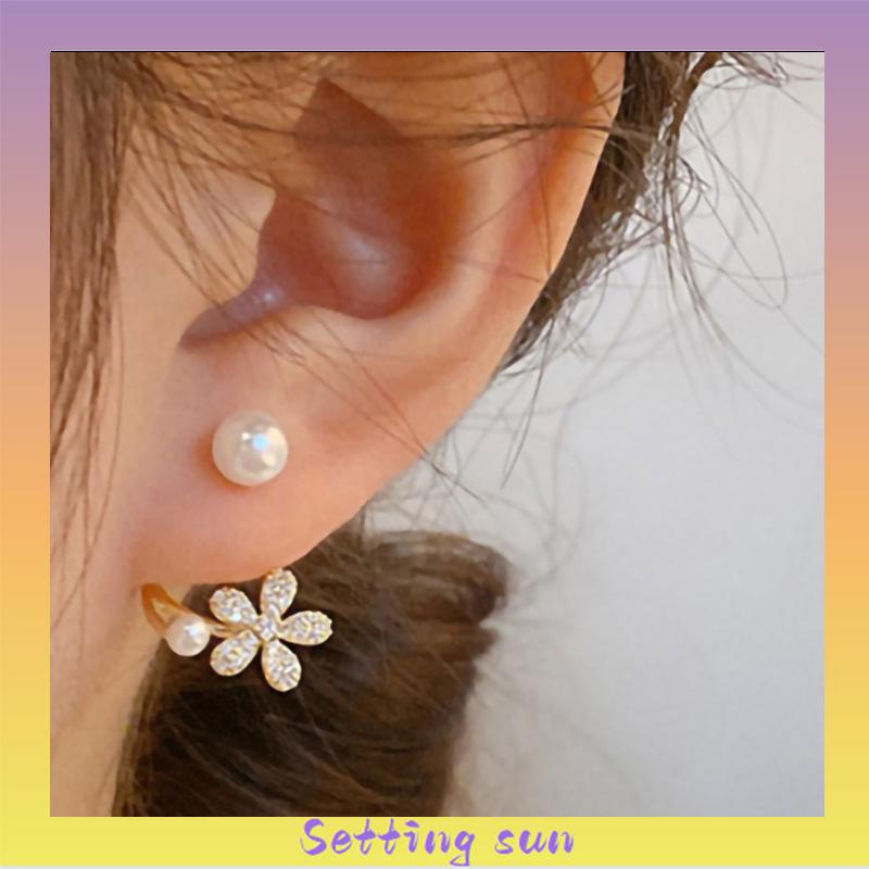 Anting Tusuk Motif Bunga daisy Hias Mutiara Imitasi simple Ala Korea Untuk Wanita TN