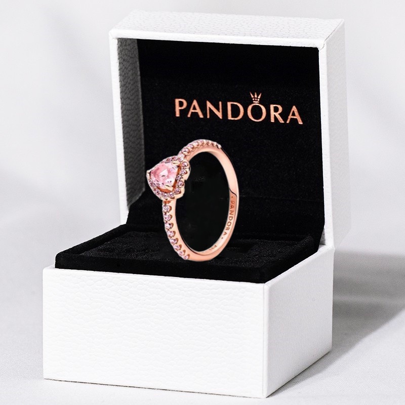 Pandora Cincin 925 Silver Rose Gold 18K Bentuk Hati Hias Berlian Zirconia Untuk Wanita