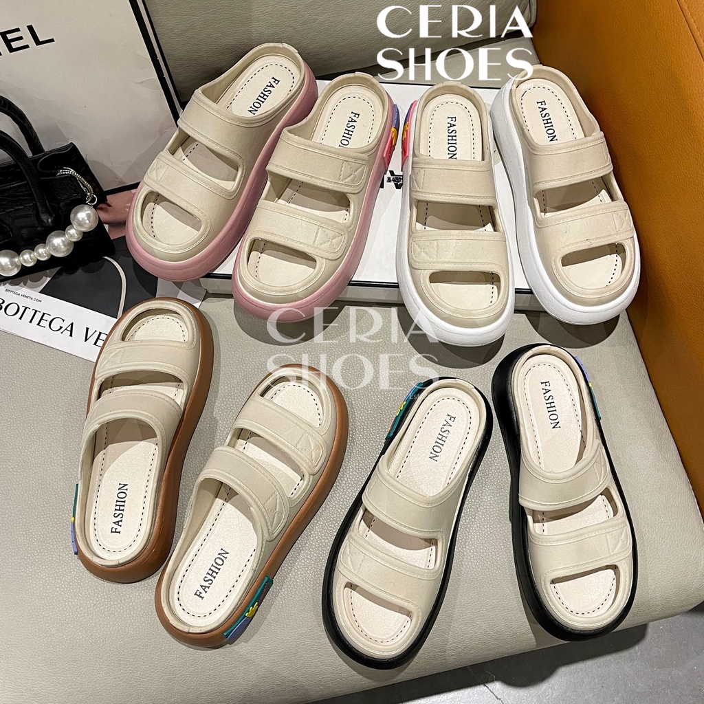 PVC Sandal Slop Wanita Strap Import Rubber Tebal 3 Cm Non-Slip Bahan Empuk Elastis 029