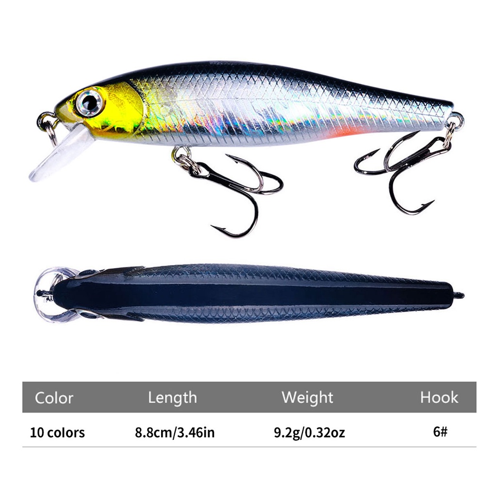 Hengjia 1pcs Umpan Pancing Minnow Hard lure Bentuk Ikan Kecil Mata 3D 8.8cm / 9g Fake Lure Laser reflective Body Fishing Tackle