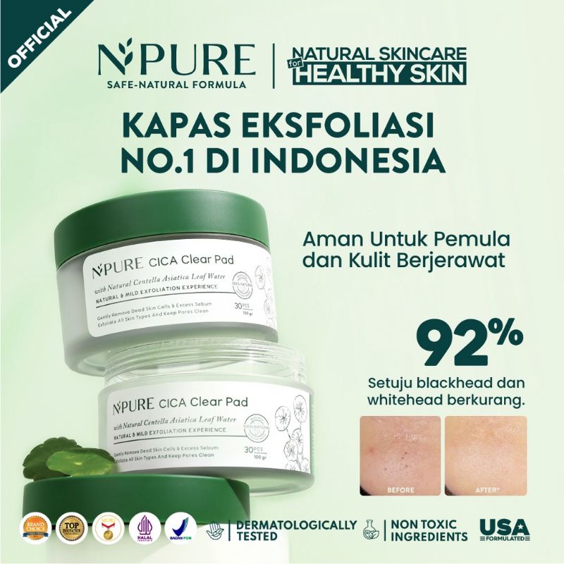 NPURE Cica Clear Pad JAR/ Exfoliating pad JAR - 30pads - MAKASSAR