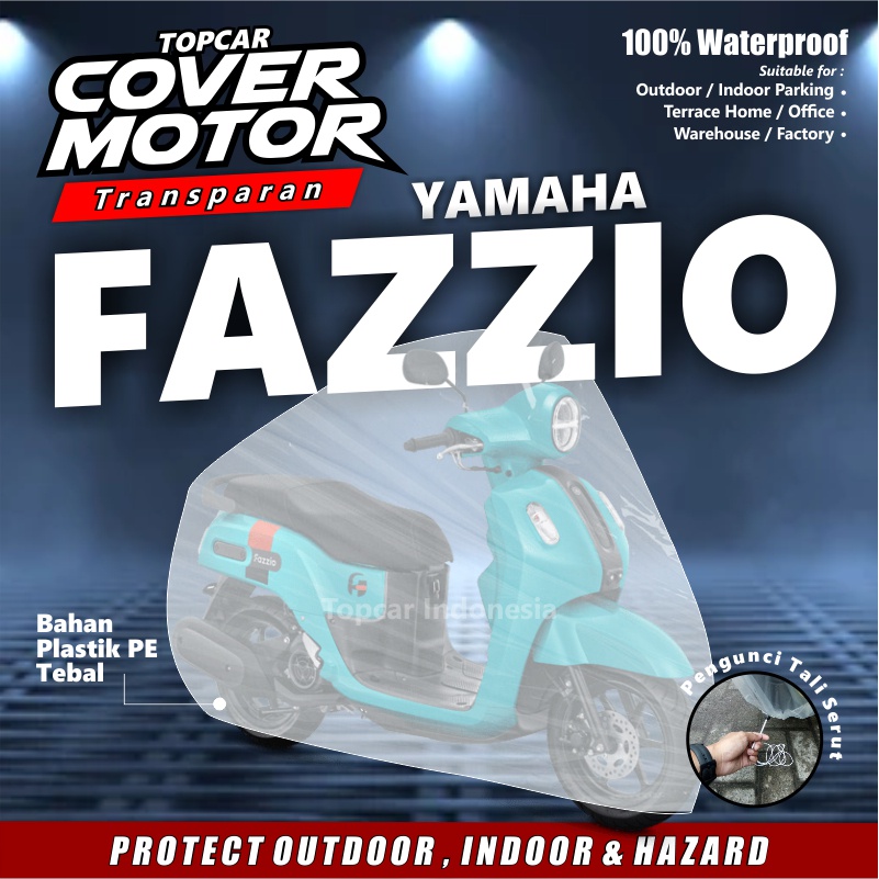 TOPCAR Cover Motor Transparant Fazzio Yamaha Plastik Waterproof Indoor Outdoor Anti Air Sarung Pelindung Pembungkus Penutup Body Jok Cat Sepeda Motor