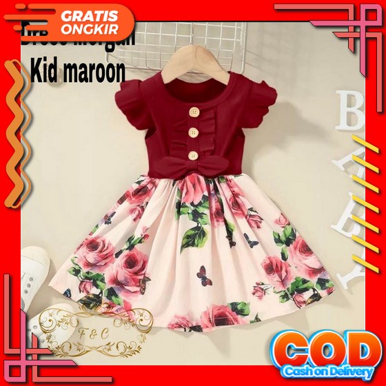 Dress Pesta Anak Perempuan Import Bahan Brokat Kombinasi Tile Umur 2 6 7 8 Tahun Gaun Dres Pesta Ana