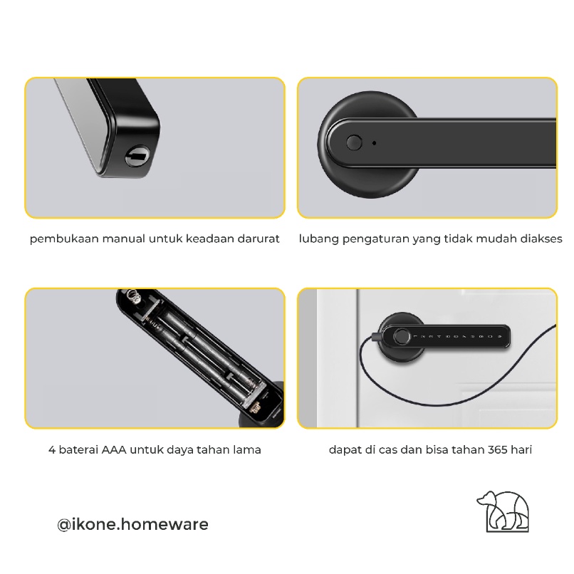 【IKONE】ZOTA Digital Home Smart Door Lock handle kunci pintu rumah electronic fingerprint sidik jari digital code security electronic lock gagang pintung elektronik digital gagang pintu rumah kamar safety lock