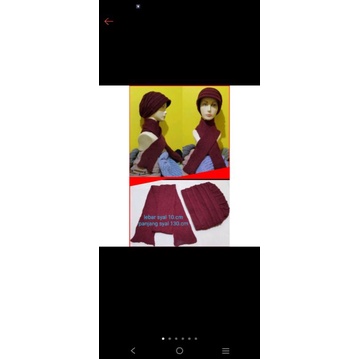 set turban ibu dan syal hangat polos / payet