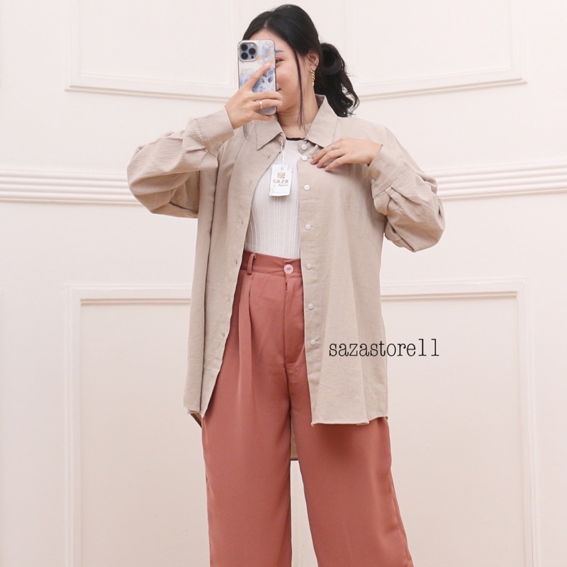 Suki Shirt 2022 - Kemeja Crinkle Basic Oversize Atasan Wanita - Bumil Friendly - Basic Shirt