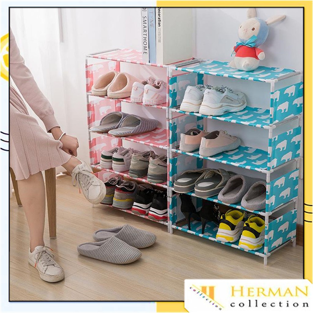 Premium (Mount) HC Rak Sepatu 5 Tingkat Stainles Kain Portable Multifungsi Murah