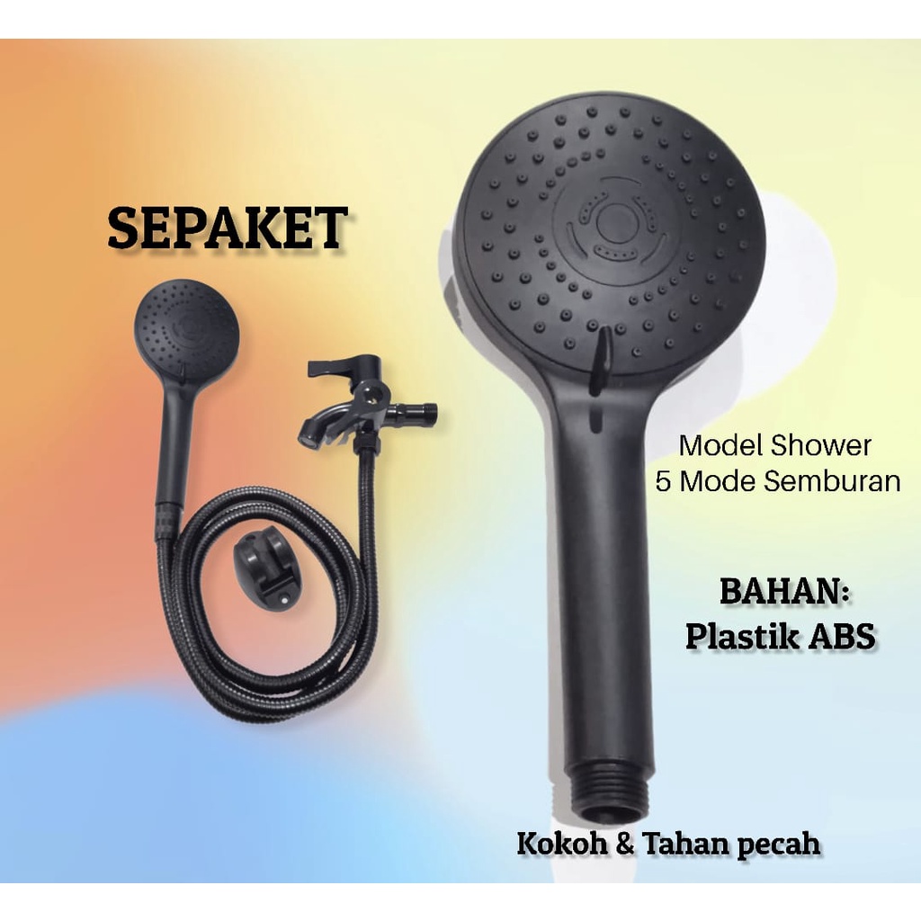 Paket Hand shower KOTAK BULAT HITAM Handshower mandi set semprotan sower mandi dan kran cabang BLACK