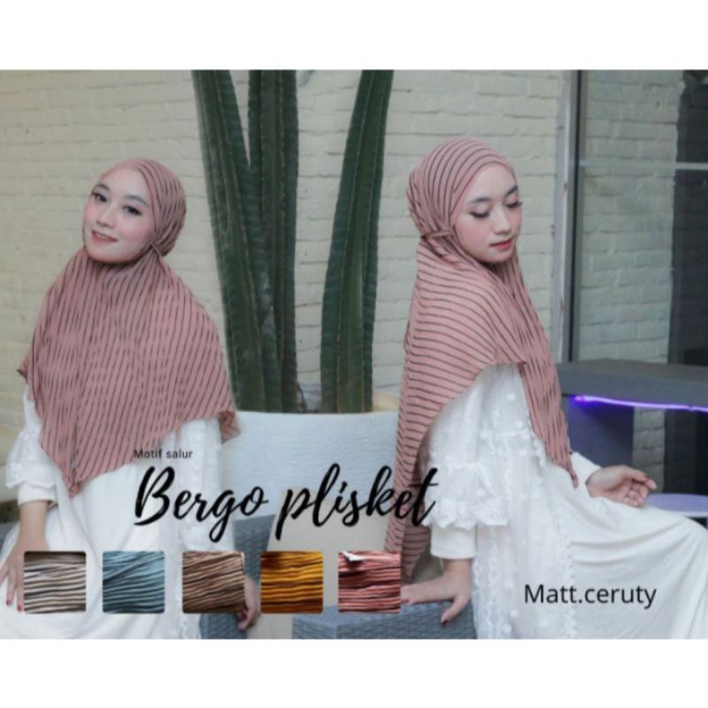 Hijab Instan Bergo Plisket Ceruty Motif Salur