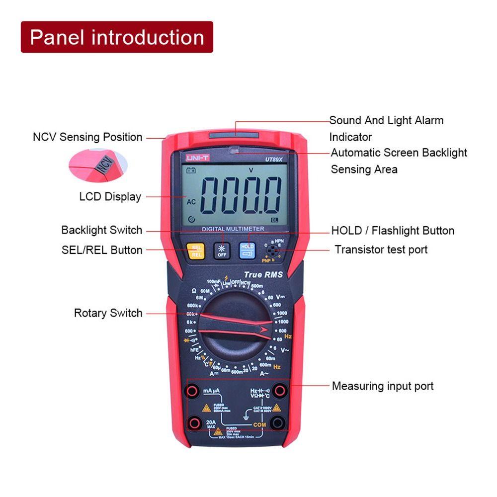 Top Digital Multimeter Multifungsi Multimeter Multifungsi Auto-Ranging Ukur Suhu/LED Tester AC/DC Ammeter