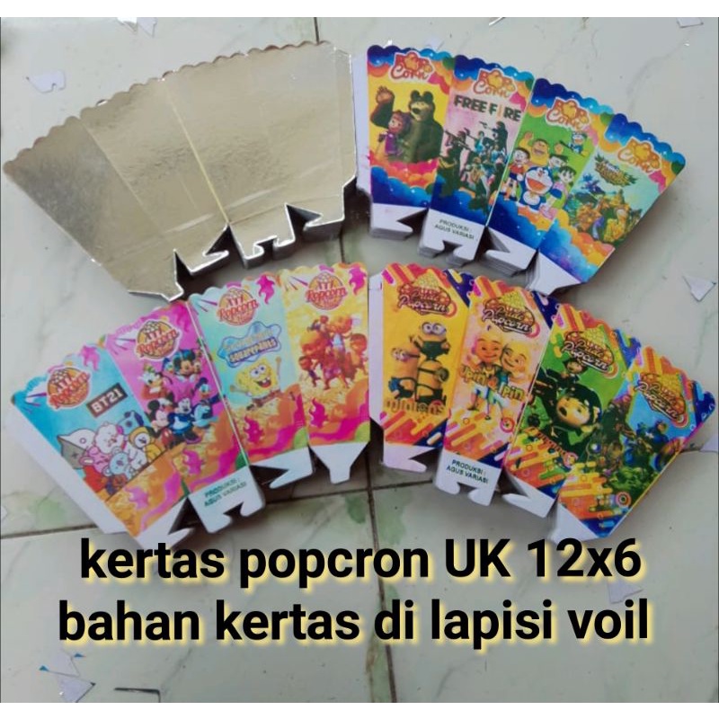 

kertas popcron UK 12x6 bahan dari kertas di lapisi almunium voil.