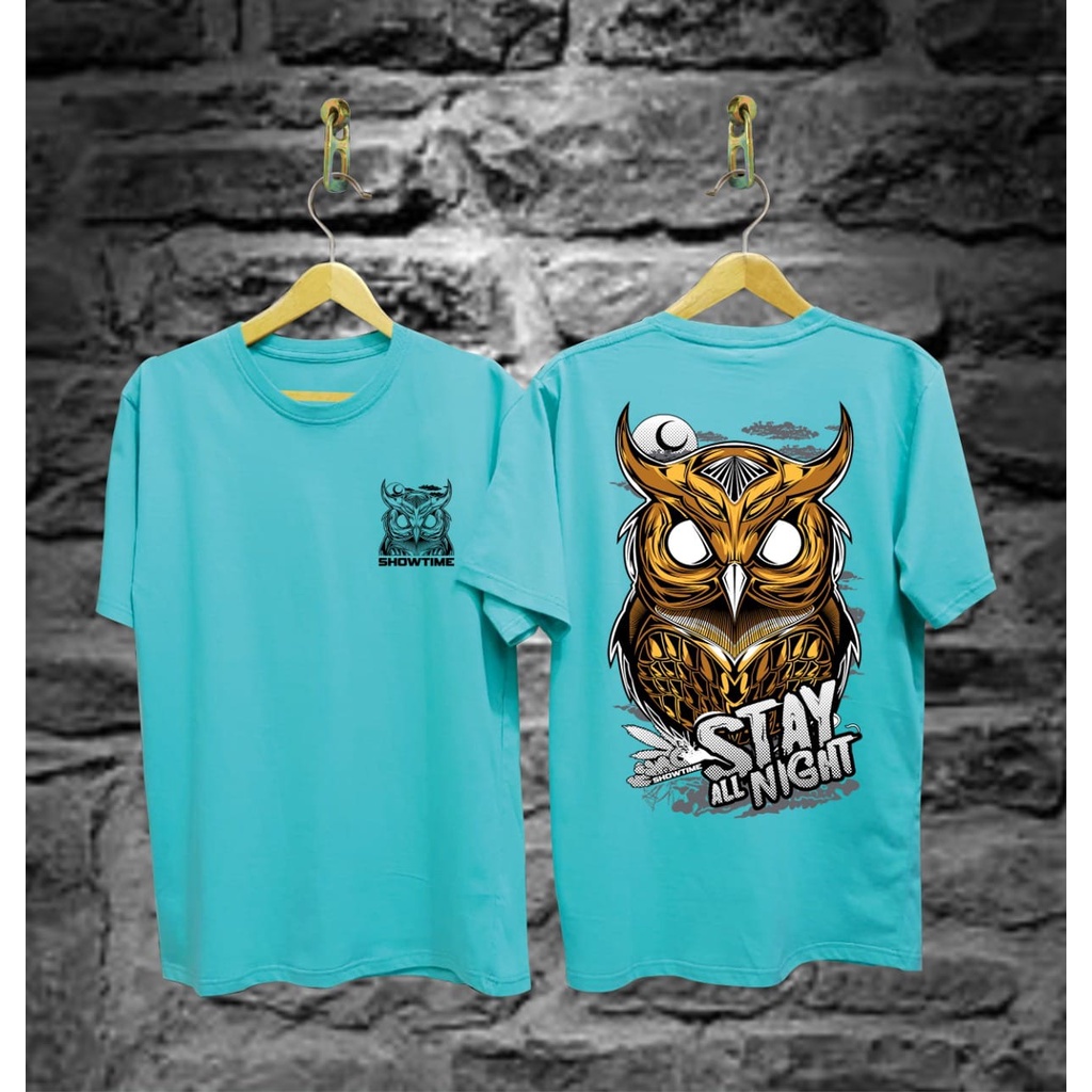 Kaos Tshirt Pria Terbaru Samurai Jepang Burung Hantu Owl Stay Warna Toska Distro Lengan Pendek Motif Sablon Bergambar Keren