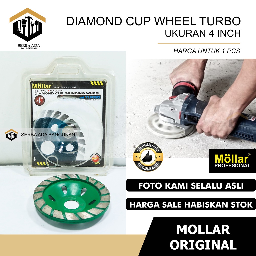 DIAMOND CUP GRINDING WHEEL TURBO MOLLAR 4&quot; (GREEN) Mata Gerinda