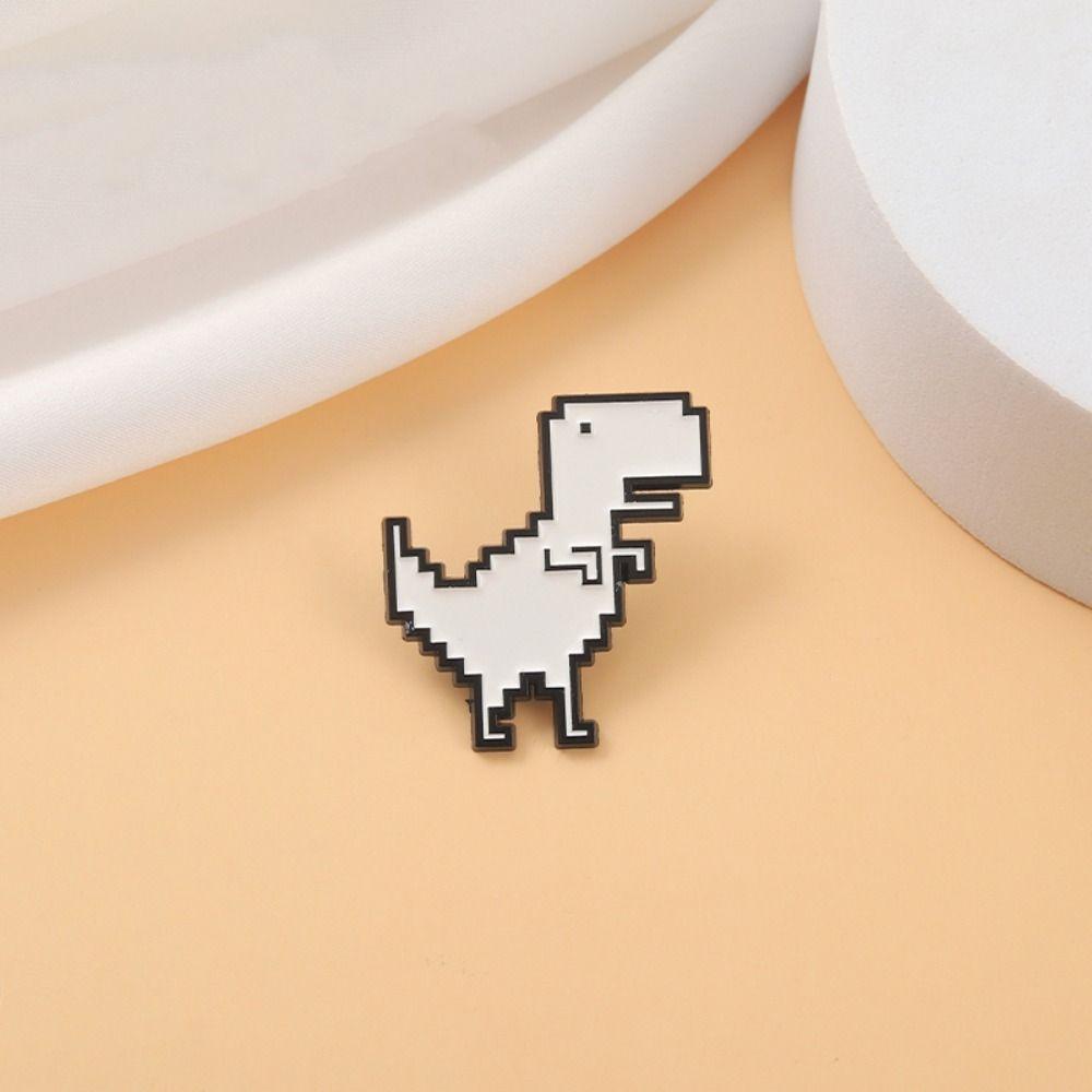 [Elegan] Bros Enamel Dinosaurus Kreatif Sederhana Aksesoris Perhiasan Putih Pixel Geometris Wanita Anak Mantel Kerah Pin